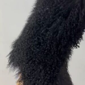 Black real fur shaggy boots
